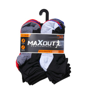 Thumbnail 1: Maxout Performance Boys 20 Pk Athletic Quarter Socks 