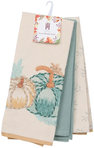 Thumbnail 1: Total home 3 Pk Pumpkin Kitchen Towels Set 