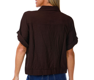 Thumbnail 2: DKNY Women's Short Sleeve Roll Tab Button Down Top 
