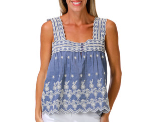 Thumbnail 1: BUNULU Women's Wide Strap Embroidered Tank Top 