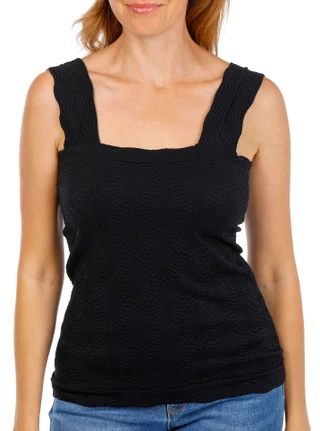 Thumbnail 1: BUNULU Women's Wide Strap Square Neck Textured Top 
