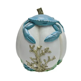 Thumbnail 1: Autumn Gatherings 9.5" Resin Crab & Coral Coastal Pumpkin Tabletop Decor 