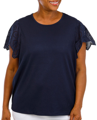 Thumbnail 1: Chelsea & Theodore Plus Short Eyelet Sleeve Top 
