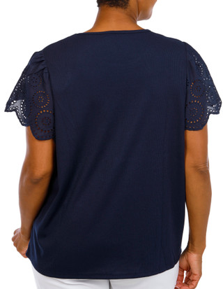 Thumbnail 3: Chelsea & Theodore Plus Short Eyelet Sleeve Top 