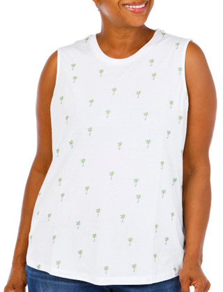 Thumbnail 1: Philosophy Plus Sleeveless Palm Embroidered Tank 