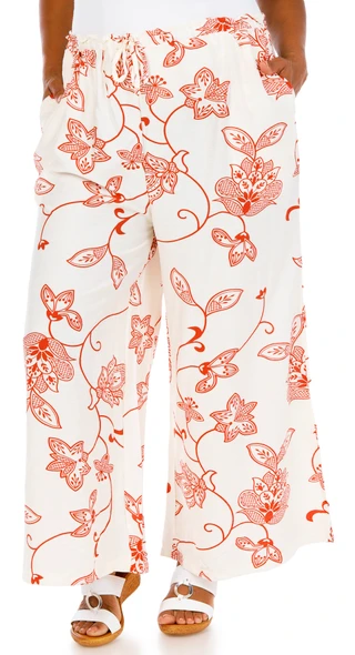 Thumbnail 1: Kaktus Couture Plus Printed Drawstring Wide Leg Pants 