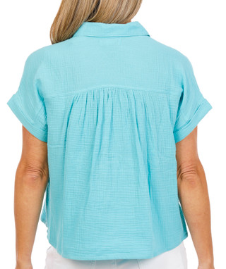 Thumbnail 4: Coral Bay Petite Short Sleeve Gauze Button Front Top 