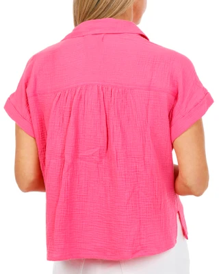 Thumbnail 3: Coral Bay Petite Short Sleeve Gauze Button Front Top 