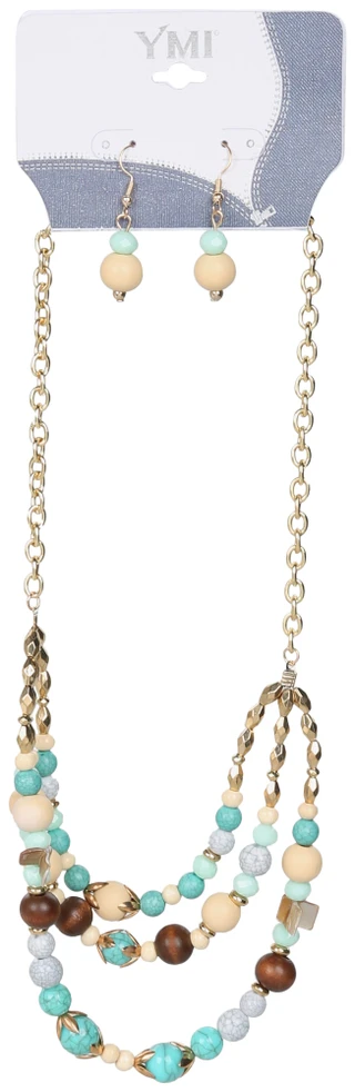 Thumbnail 1: YMI Multi-Strand Coastal Beaded Necklace & Drop Earring Set 