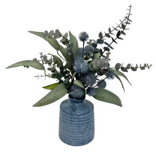 Thumbnail 1: Brighten the Season 12" Eucalyptus & Thistle Arrangement in Decorative Pot 