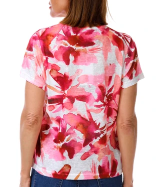 Thumbnail 3: Milano Women's Short Sleeve Embellished Floral Crew Neck Top 