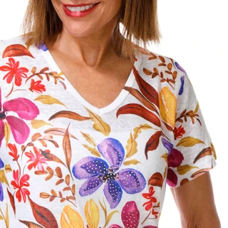 Thumbnail 2: Milano Women's Short Sleeve Embellished Floral V Neck Top 