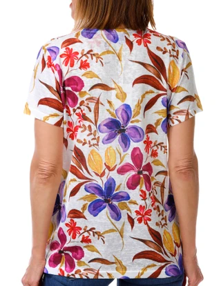 Thumbnail 3: Milano Women's Short Sleeve Embellished Floral V Neck Top 