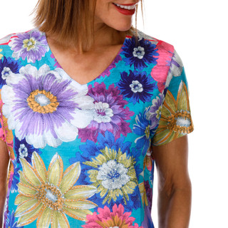 Thumbnail 2: Milano Women's Short Sleeve Embellished Floral V Neck Top 