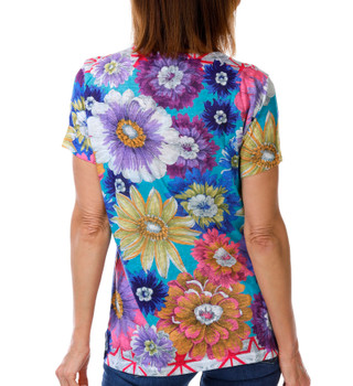 Thumbnail 3: Milano Women's Short Sleeve Embellished Floral V Neck Top 