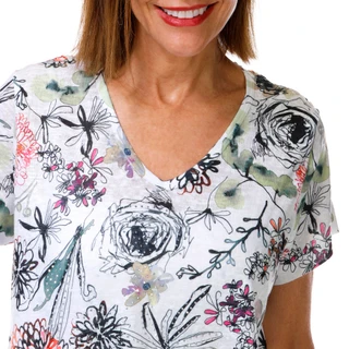 Thumbnail 3: Milano Women's Short Sleeve Embellished Floral V Neck Top 