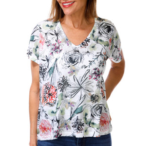 Thumbnail 1: Milano Women's Short Sleeve Embellished Floral V Neck Top 