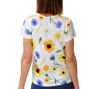 Thumbnail 2: Milano Women's Short Sleeve Embellished Floral V Neck Top 