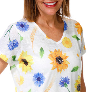 Thumbnail 3: Milano Women's Short Sleeve Embellished Floral V Neck Top 