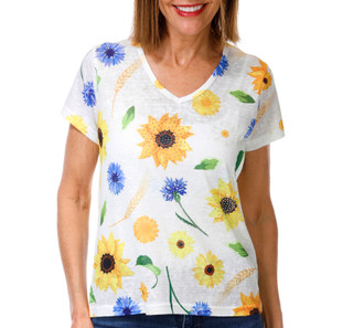 Thumbnail 1: Milano Women's Short Sleeve Embellished Floral V Neck Top 