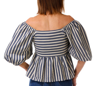 Thumbnail 2: DRA Women's Short Sleeve Striped Off Shoulder Peplum Top 