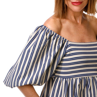Thumbnail 3: DRA Women's Short Sleeve Striped Off Shoulder Peplum Top 