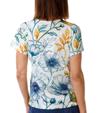 Thumbnail 2: Milano Women's Short Sleeve Embellished Floral V Neck Top 