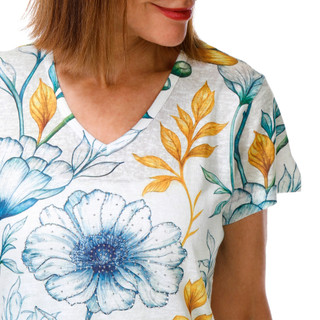 Thumbnail 3: Milano Women's Short Sleeve Embellished Floral V Neck Top 