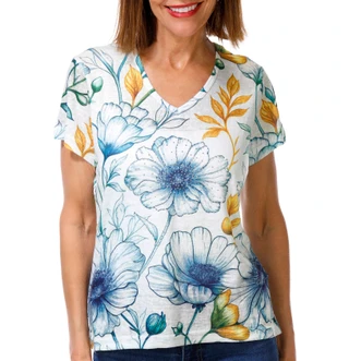 Thumbnail 1: Milano Women's Short Sleeve Embellished Floral V Neck Top 