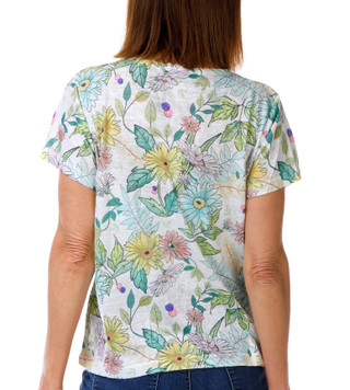 Thumbnail 2: Milano Women's Short Sleeve Embellished Floral Crew Neck Top 