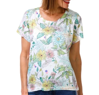 Thumbnail 1: Milano Women's Short Sleeve Embellished Floral Crew Neck Top 