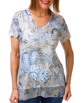 Thumbnail 1: Milano Women's Short Sleeve Embellished Floral V Neck Top 