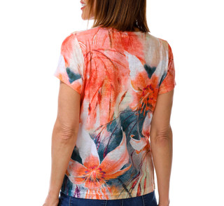 Thumbnail 2: Milano Women's Short Sleeve Embellished Floral Crew Neck Top 