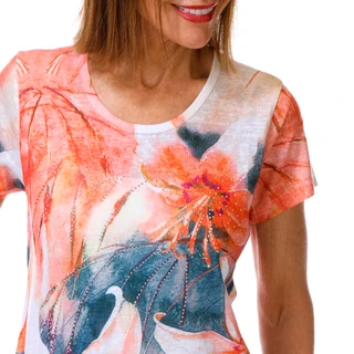 Thumbnail 3: Milano Women's Short Sleeve Embellished Floral Crew Neck Top 