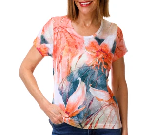 Thumbnail 1: Milano Women's Short Sleeve Embellished Floral Crew Neck Top 