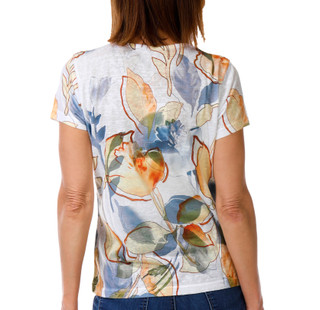 Thumbnail 2: Milano Women's Short Sleeve Embellished Floral Crew Neck Top 