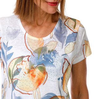 Thumbnail 3: Milano Women's Short Sleeve Embellished Floral Crew Neck Top 
