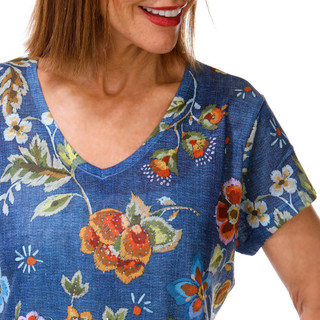 Thumbnail 3: Milano Women's Short Sleeve Embellished Floral V Neck Top 