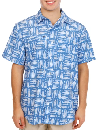 Thumbnail 1: REEL LEGENDS Men's Short Sleeve Breezeway Print Button Down Shirt 