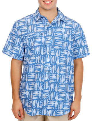 Thumbnail 2: REEL LEGENDS Men's Short Sleeve Breezeway Print Button Down Shirt 