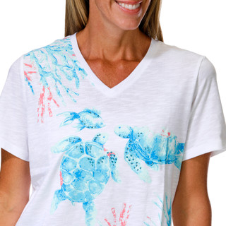 Thumbnail 3: Coral Bay Petite Sea Turtle V-Neck Top 