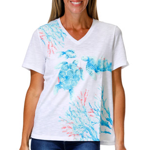Thumbnail 1: Coral Bay Petite Sea Turtle V-Neck Top 