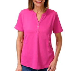 Thumbnail 1: Coral Bay Womens Short Sleeve Split Neck Top 