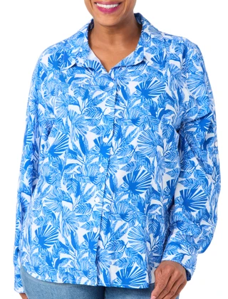 Thumbnail 1: REEL LEGENDS Plus Outdoor Long Sleeve Wayfinder Button Front Top 