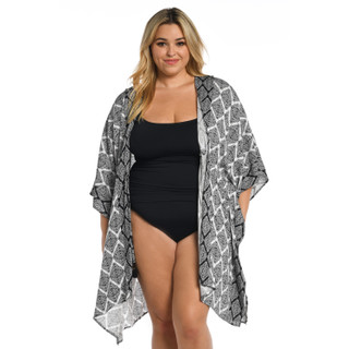 Thumbnail 4: La Blanca Plus Oasis Tie Front Kimono Swim Cover-up 
