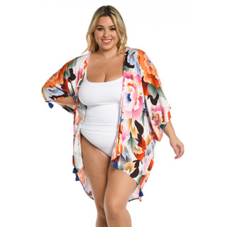 Thumbnail 1: La Blanca Plus Floral Kimono Swim Cover-up 