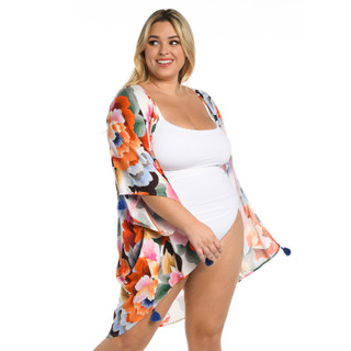 Thumbnail 4: La Blanca Plus Floral Kimono Swim Cover-up 