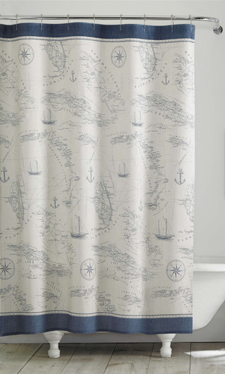Thumbnail 2: TOMMY BAHAMA Tommy Bahama Caribbean Sea Blue Shower Curtain 