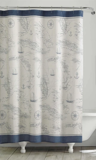 Thumbnail 1: TOMMY BAHAMA Tommy Bahama Caribbean Sea Blue Shower Curtain 