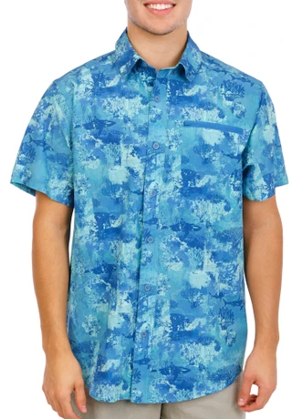 Thumbnail 1: REEL LEGENDS Men's Short Sleeve Airflow Woven Button Down Shirt 